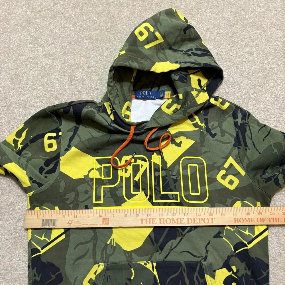 Polo Ralph Lauren Hoodie Sweatshirt Mens Small Green Camo Polo Logo Double Knit